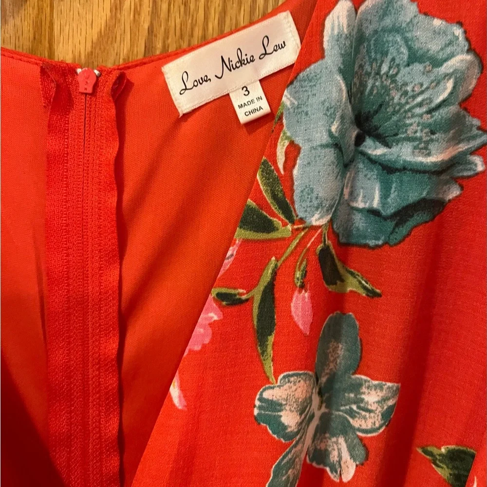 Nordstrom Love, Nickie Lew Orange Floral Faux Wrap Ruffle Mini‎ Dress Size 3